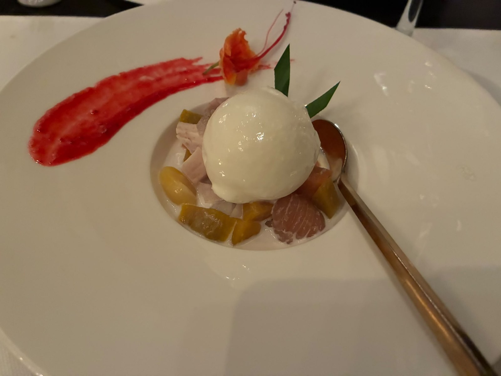 Tubo, a Phuketian coconut cream dessert, served at Blue Elephant Phuket, Thailand