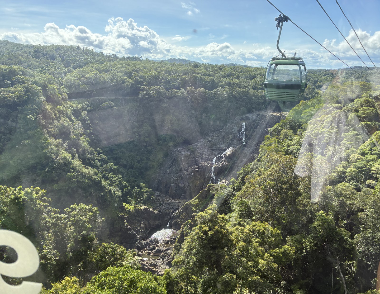 Barron Falls and a Skyrail Rainforest Cableway gondola above the gorge, Cairns