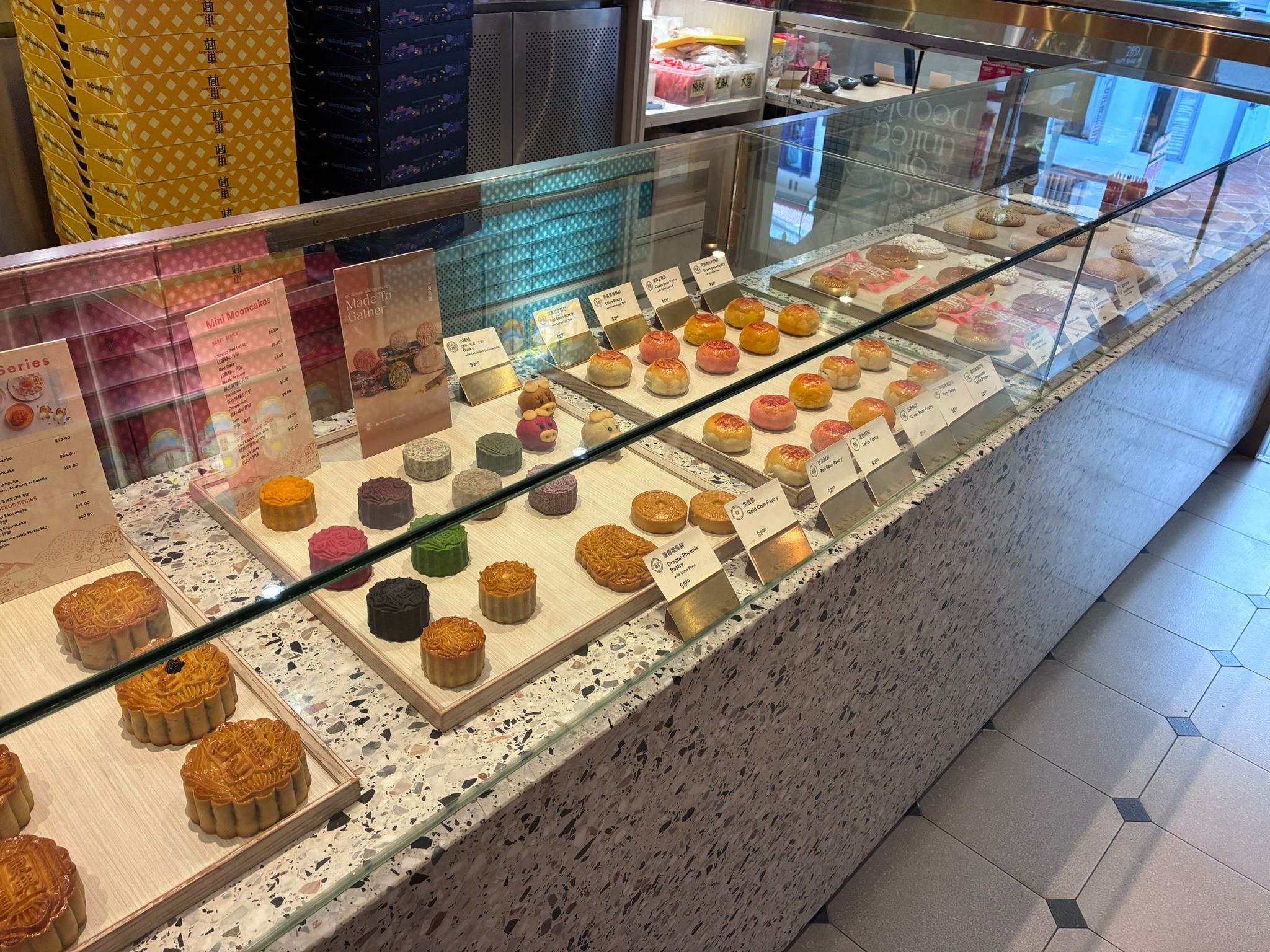 Mid-Autumn mooncake display at Tong Heng, Chinatown Singapore