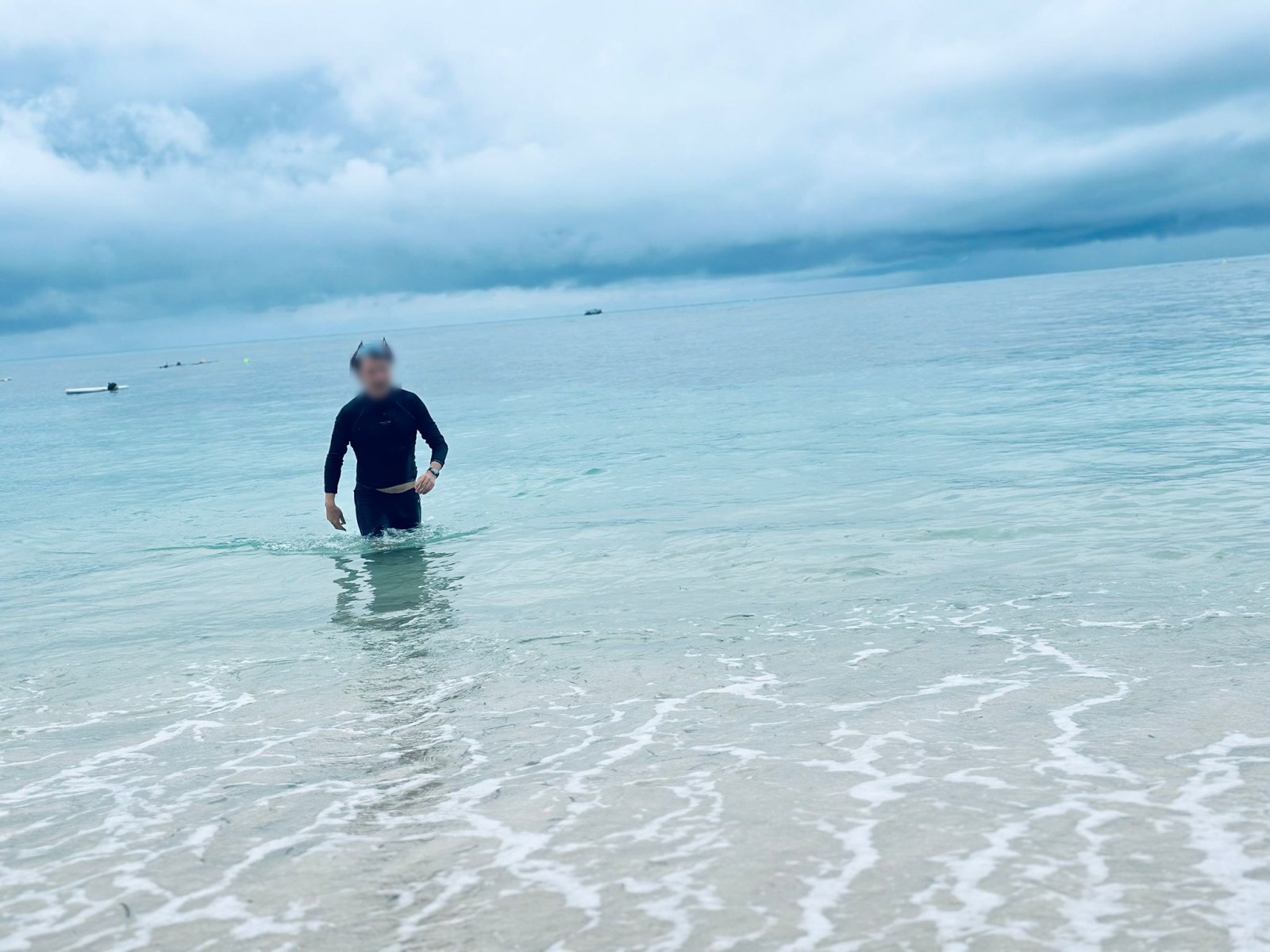 Snorkelling in the shallow water off Green Island, Great Barrier Reef (faces blurred)