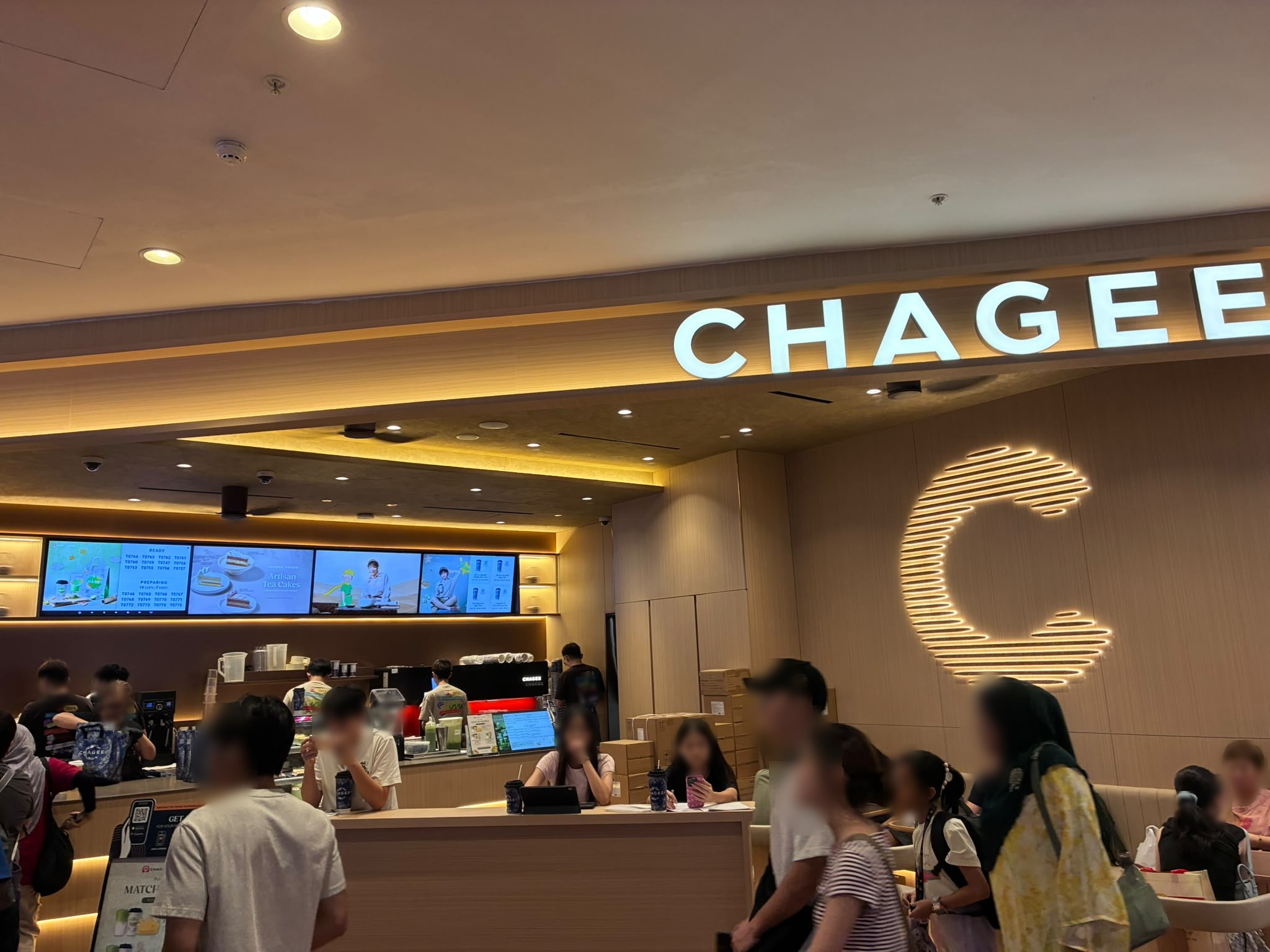 CHAGEE tea shop at Jurong Point, Singapore (faces blurred)