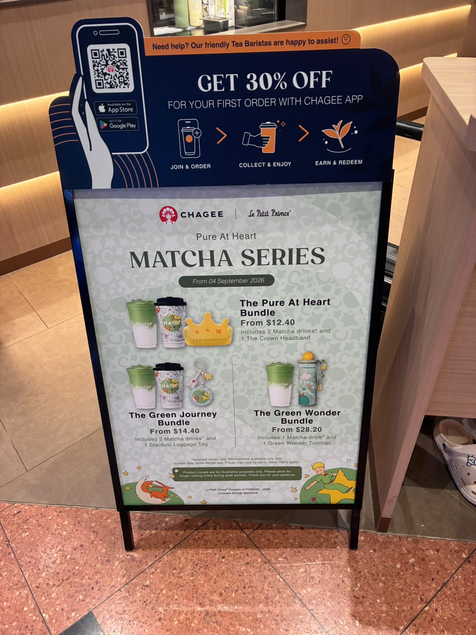 CHAGEE seasonal Matcha Series sign at Jurong Point, Singapore