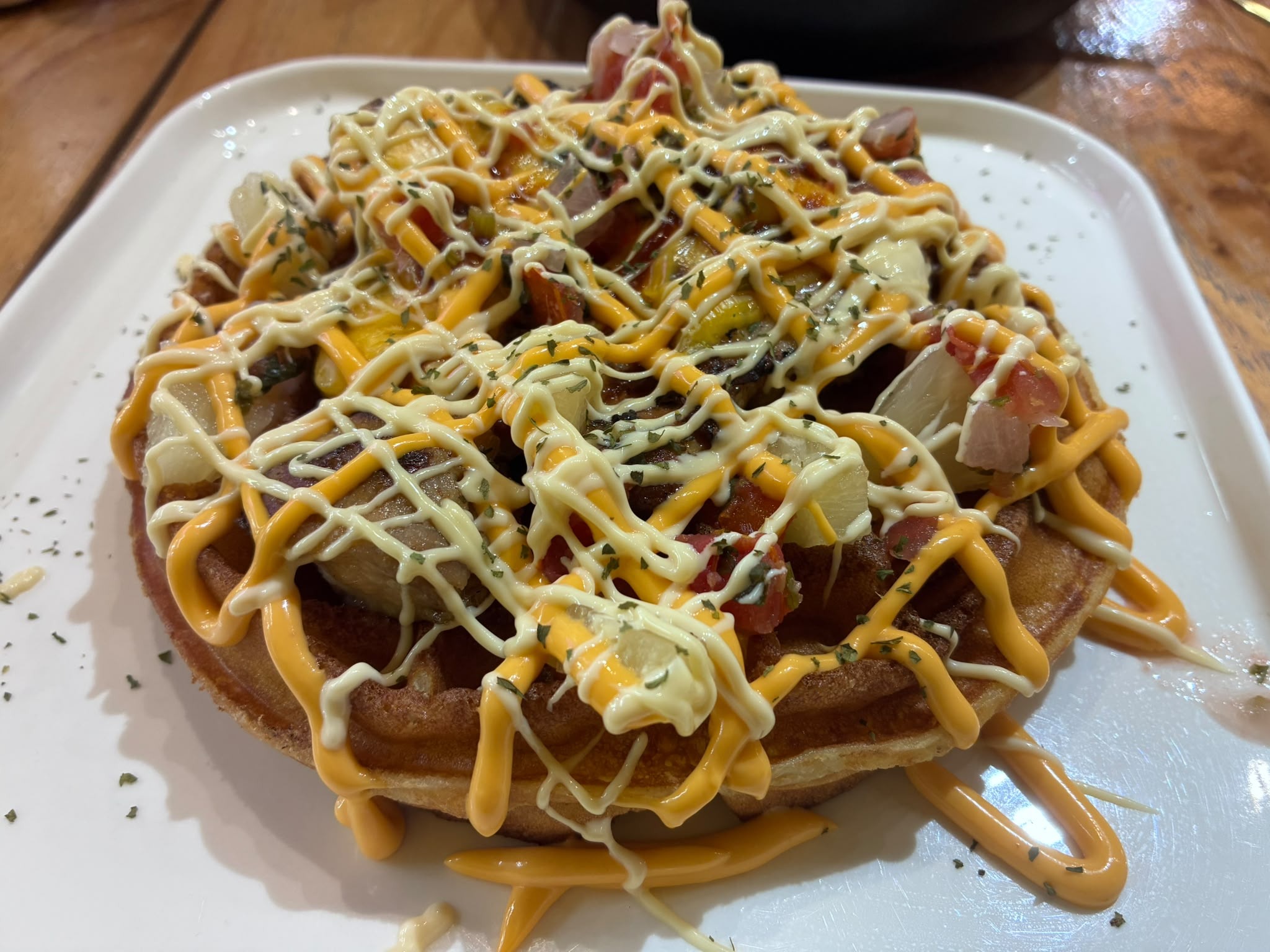 Waffu Seared Chicken Melt waffle at Pang Zi Durian, Singapore